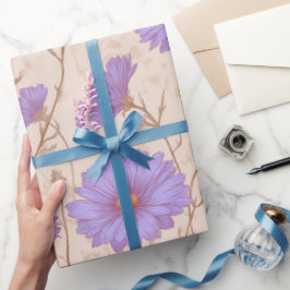 Delicaat lila madeliefjes crèmewit bloemmotief cadeaupapier