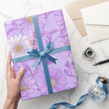 Delicaat lila madeliefjes crèmewit bloemmotief