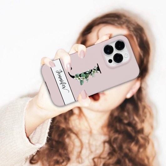 Delicaat Monogram J aangepaste naam Jasmine floral Case-Mate iPhone Case