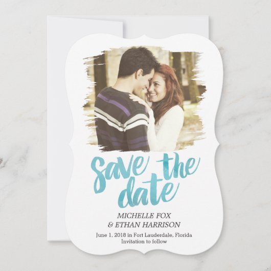 Delicaat onthulde Save The Date kaart Turquoise (Voorkant)