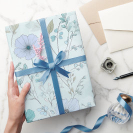 Delicaat Pastel Wilde Bloem Mint Bloempatroon Cadeaupapier
