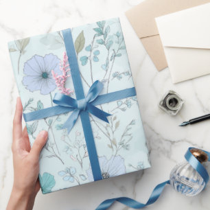 Delicaat Pastel Wilde Bloem Mint Bloempatroon Cadeaupapier