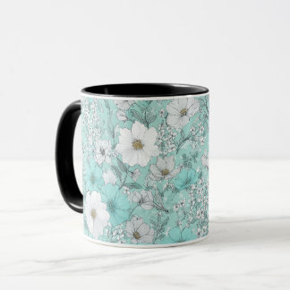 Delicaat Pastel Wilde Bloem Mint Bloempatroon Mok