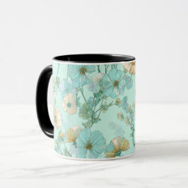 Delicaat Pastel Wilde Bloem Mint Bloempatroon Mok