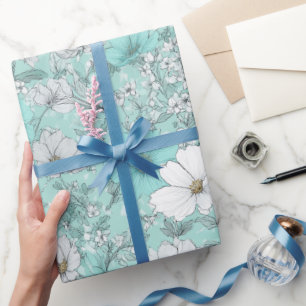 Delicaat Pastel Wilde Bloem Munt Bloemmotief Cadeaupapier