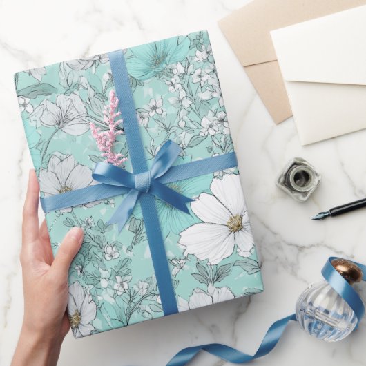 Delicaat Pastel Wilde Bloem Munt Bloemmotief Cadeaupapier (Geschenken)