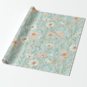 Delicaat Pastel Wilde Bloem Munt Bloemmotief Cadeaupapier (Uitgerold)