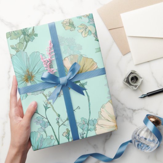 Delicaat Pastel Wilde Bloem Munt Bloemmotief Cadeaupapier (Geschenken)