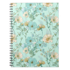 Delicaat Pastel Wilde Bloem Munt Bloemmotief Notitieboek