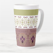 Delicaat patroon in perzik roze en groen latte mok (Rechterhoek)