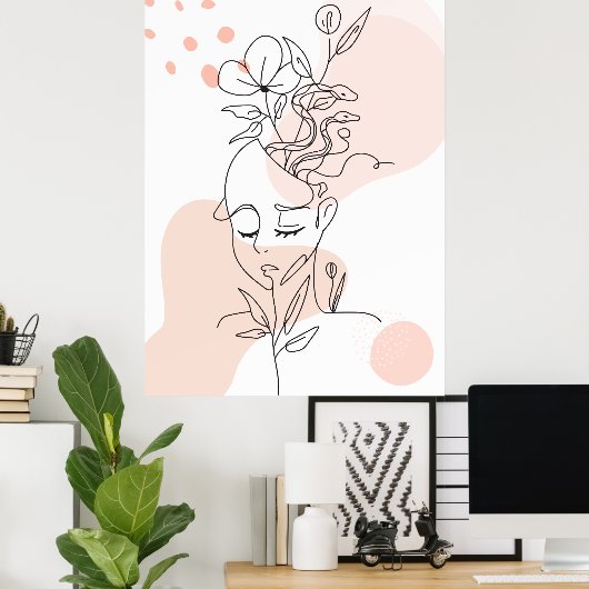 Delicaat roze Abstract en bloemig vrouwelijk gezic Poster (Thuiskantoor)