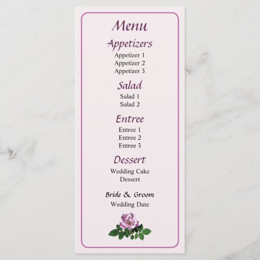 Delicaat Roze Roos Menu... Menu (Voorkant)