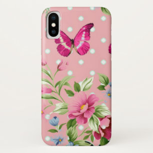 delicaat roze vintage bloem vlinder patroon Case-Mate iPhone case