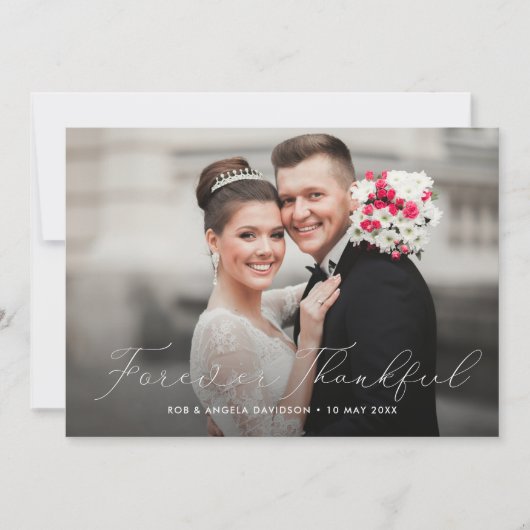 delicaat script dubbelzijdige trouwfoto bedankkaart (Voorkant)