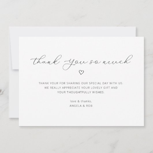 delicaat script dubbelzijdige trouwfoto bedankkaart (Achterkant)