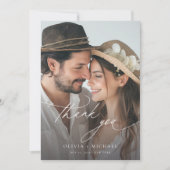 Delicaat Script Eenvoudige foto bruiloft Bedankkaart (Voorkant)