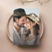 Delicaat Script Eenvoudige foto bruiloft Bedankkaart