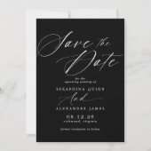 Delicaat script | Modern Zwart Moody Bruiloft Save The Date (Voorkant)