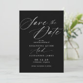Delicaat script | Modern Zwart Moody Bruiloft Save The Date (Staand voorkant)