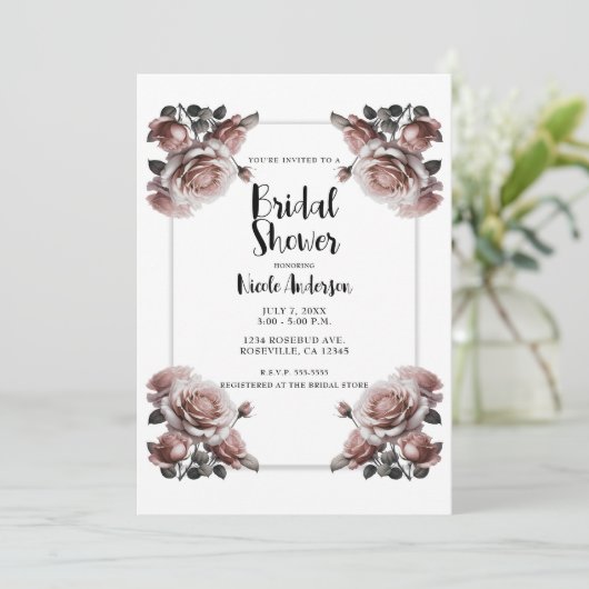 Delicaat Stoffig Roze Rozen Elegant Vrijgezellenfe Kaart (Staand voorkant)