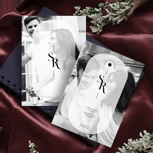 Delicaat Vellum Transparant Zwart Wit Initialen Save The Date