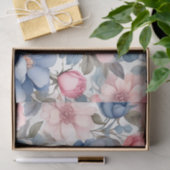 Delicaat Waterverf blauw en roze bloemmotief Tissuepapier (Geschenk)