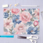 Delicaat Waterverf blauw en roze bloemmotief Tissuepapier (Craft)
