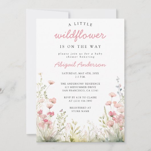 Delicaat Wildflower Baby shower Kaart (Voorkant)