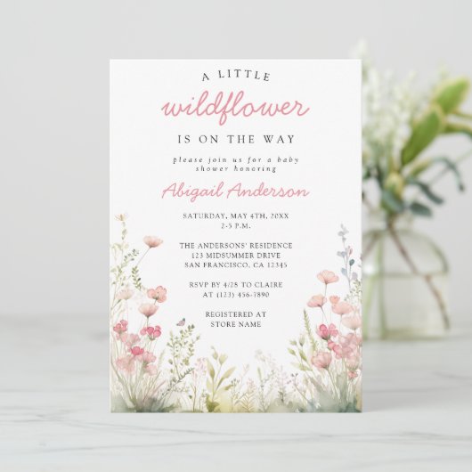 Delicaat Wildflower Baby shower Kaart (Staand voorkant)