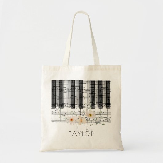 delicaat witte wilde bloemen piano tote bag (Voorkant)