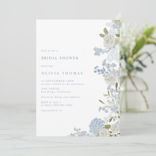 Delicaat zacht blauw bloemig Vrijgezellenfeest Kaart (Staand voorkant)