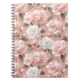 Delicaat zachte roze roos witte bloemmotief notitieboek