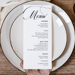Delicaat zwart kalligrafie bruiloft diner menu<br><div class="desc">Herdenk je speciale dag met trouwmenukaarten die op elegante wijze de essentie van je liefdesverhaal vastleggen. Gemakkelijk aan te passen en perfect voor elke bruiloft of evenement. Klik op de knop "Aanpassen" en gebruik onze ontwerptool om deze sjabloon aan te passen. Bekijk de winkel voor grafisch ontwerp voor andere producten...</div>