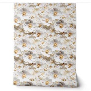Delicate 3d wit en goud bloemen lente bloesem behang