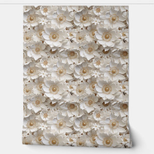 Delicate 3d wit en goud bloemen lente bloesem behang