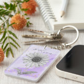 Delicate aangepaste lavendel Daisy Flower Sleutelhanger (Voorkant Rechts)