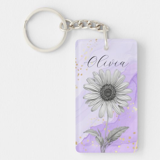 Delicate aangepaste lavendel Daisy Flower Sleutelhanger (Voorkant)