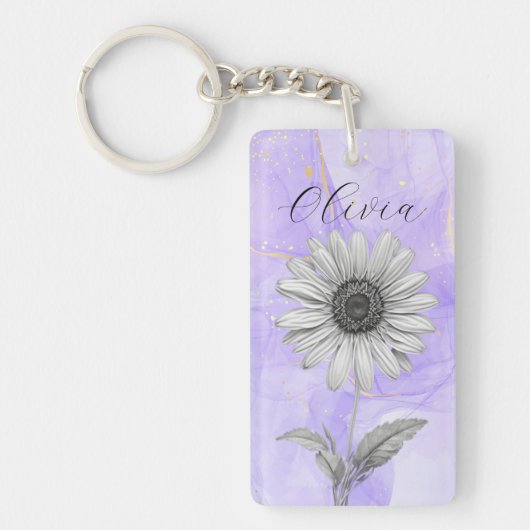 Delicate aangepaste lavendel Daisy Flower Sleutelhanger (Voorkant)