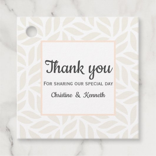 Delicate abstracte bladeren dank u bruiloft bedankjes labels (Voorkant)