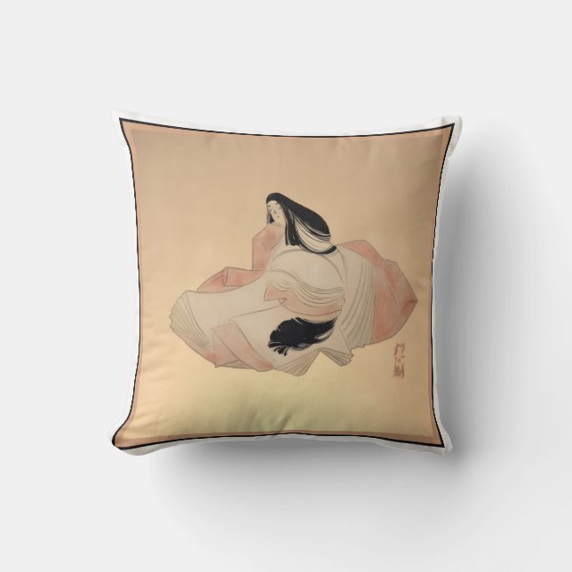 Delicate Ancient Japanese Print on Pillow Kussen (Voorkant)