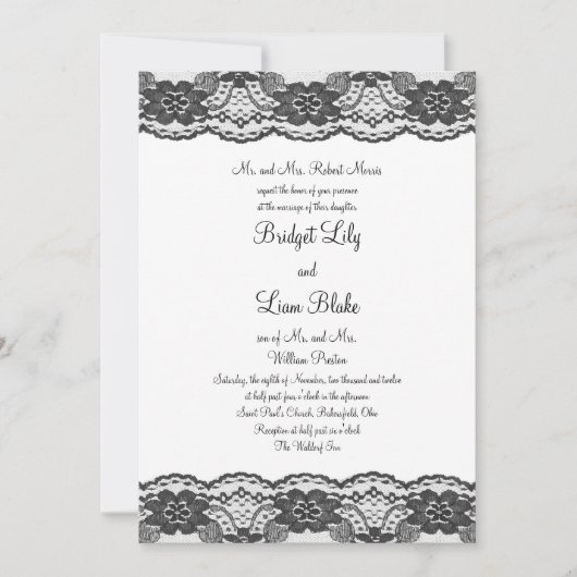Delicate and Lacy Wedding Invitation (wit) Kaart (Voorkant)