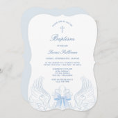 Delicate Angel Wings Blue Bow Baptism Kaart (Voorkant / Achterkant)