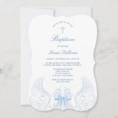 Delicate Angel Wings Blue Bow Baptism Kaart (Voorkant)