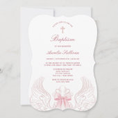 Delicate Angel Wings Pink Bow Baptism Kaart (Voorkant)