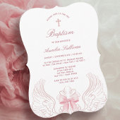 Delicate Angel Wings Pink Bow Baptism Kaart