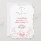Delicate Angel Wings Pink Bow Confirmation Kaart (Voorkant)