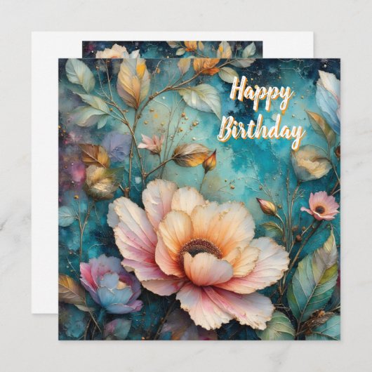 Delicate Apricot Cosmos on Teal Feestdagenkaart (Voorkant / Achterkant)