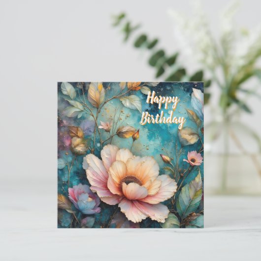 Delicate Apricot Cosmos on Teal Feestdagenkaart (Staand voorkant)