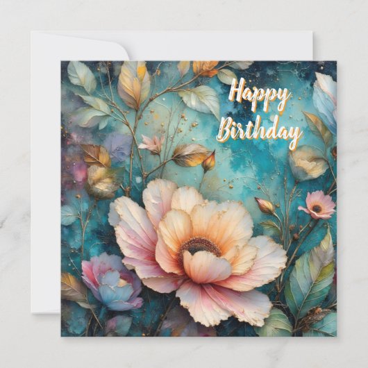 Delicate Apricot Cosmos on Teal Feestdagenkaart (Voorkant)