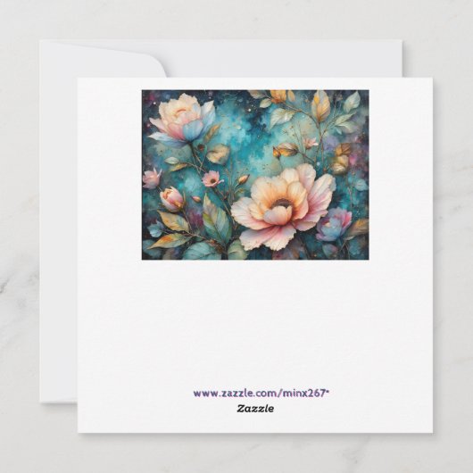 Delicate Apricot Cosmos on Teal Feestdagenkaart (Achterkant)